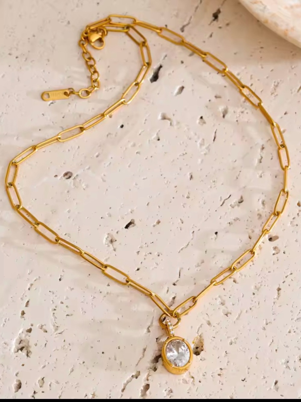 Gold Chain Pendant Necklace with Clear Crystal